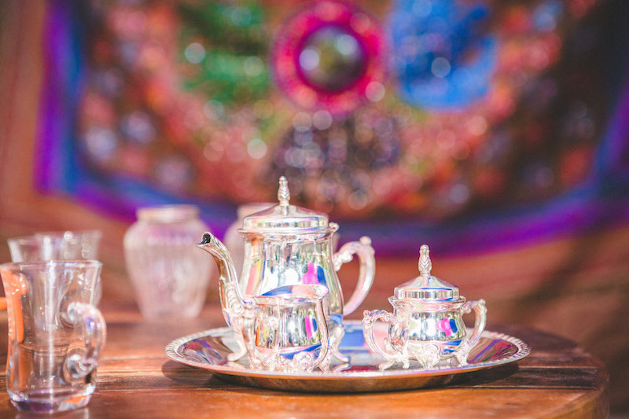 An Indian tea set at an Hindu interfaith wedding 